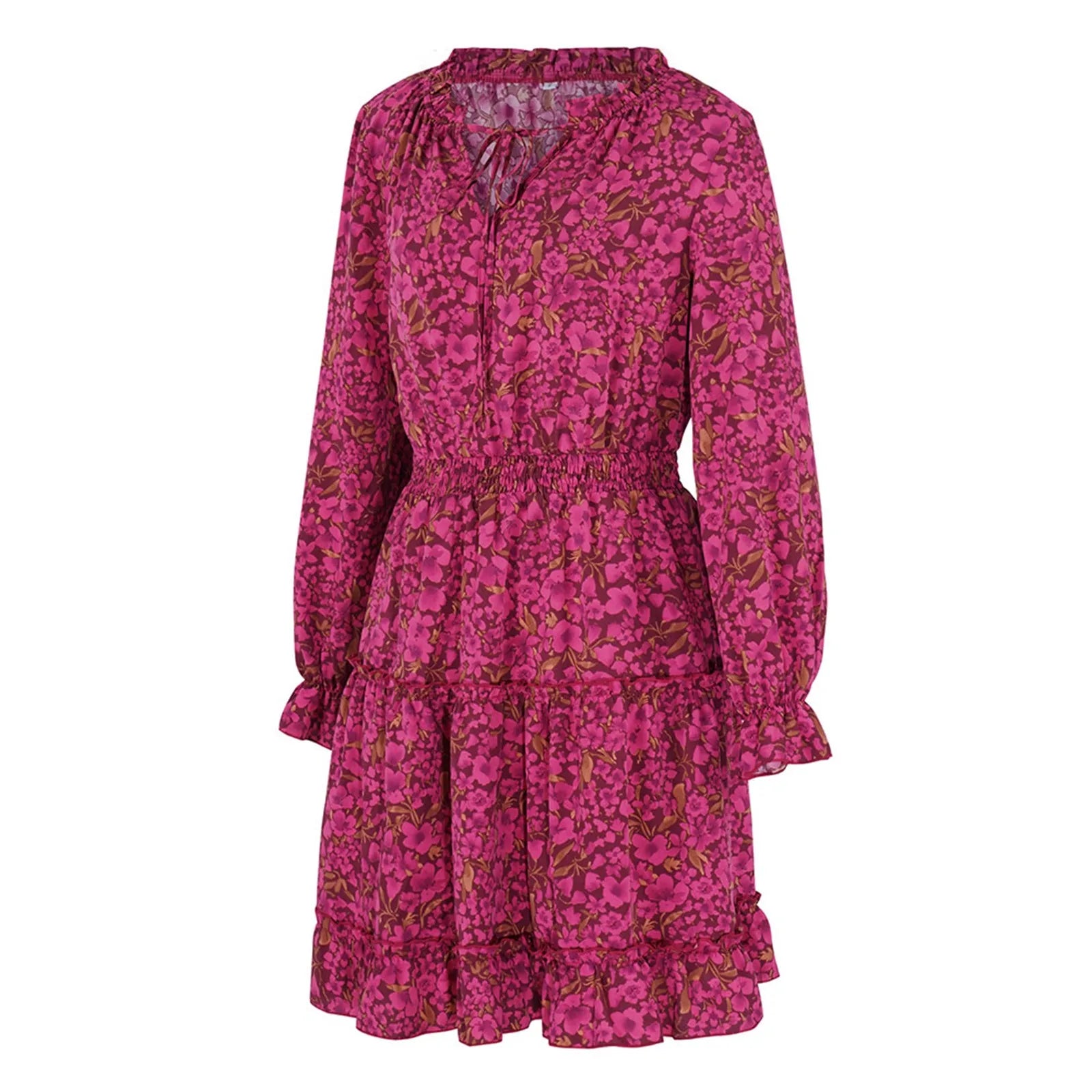 New In Plus Size Mini Dress Cocktail Evening Floral Print Long Sleeve Crewneck Ruffle Short Dresses Evening Party Dresses