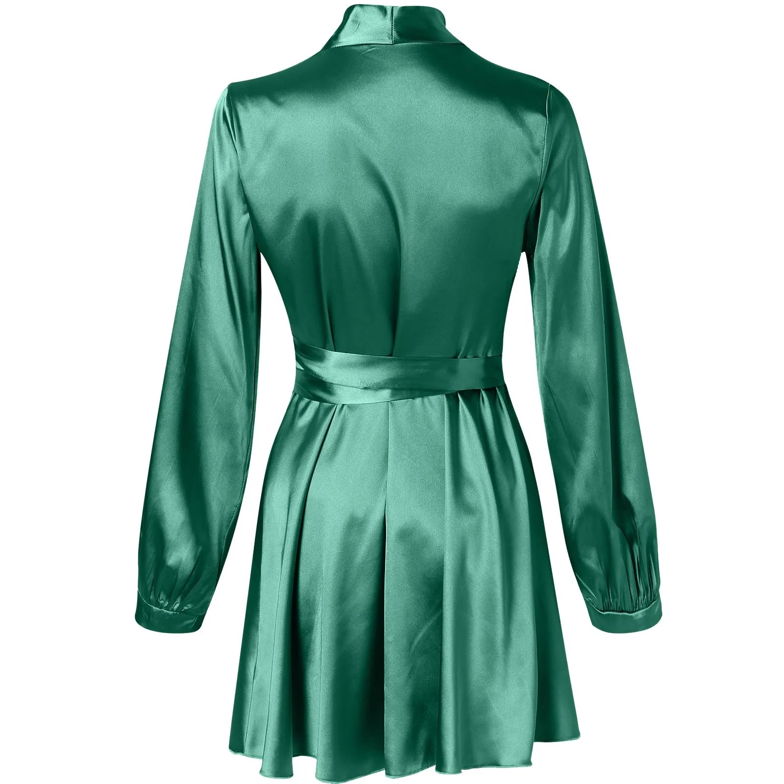 Summer Trend Split Birthday Party Clubwear Long Sleeves V Neck Casual Flowy Dress Solid Color Satin Mini Dresses Vestidos Cortos