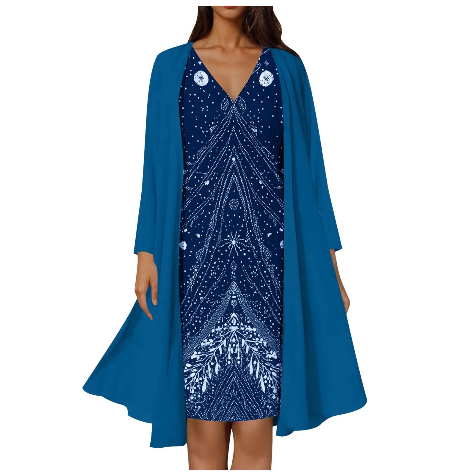 Cute Summer Dresses Elegant 2 Piece Women Dresses Set Floral Lace Dress Suits Mother Of The Bride Dresses Long And Long Sleeve
