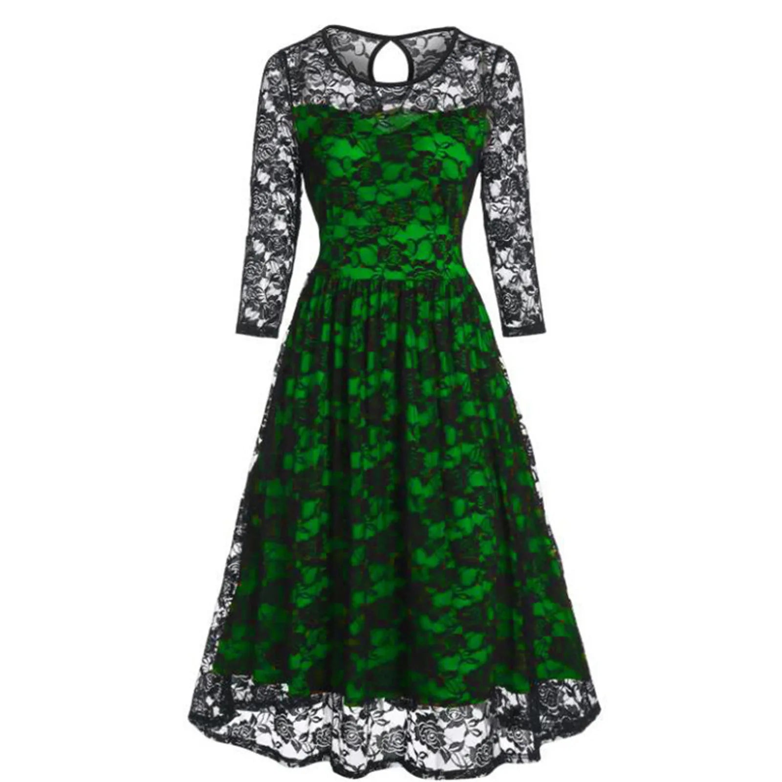 Formal Dresses Wedding Guest Plus Size Long Sleeves A Line Dress Sweetheart Neck Hollow Out Vintage Lace Midi Dress Vestidos