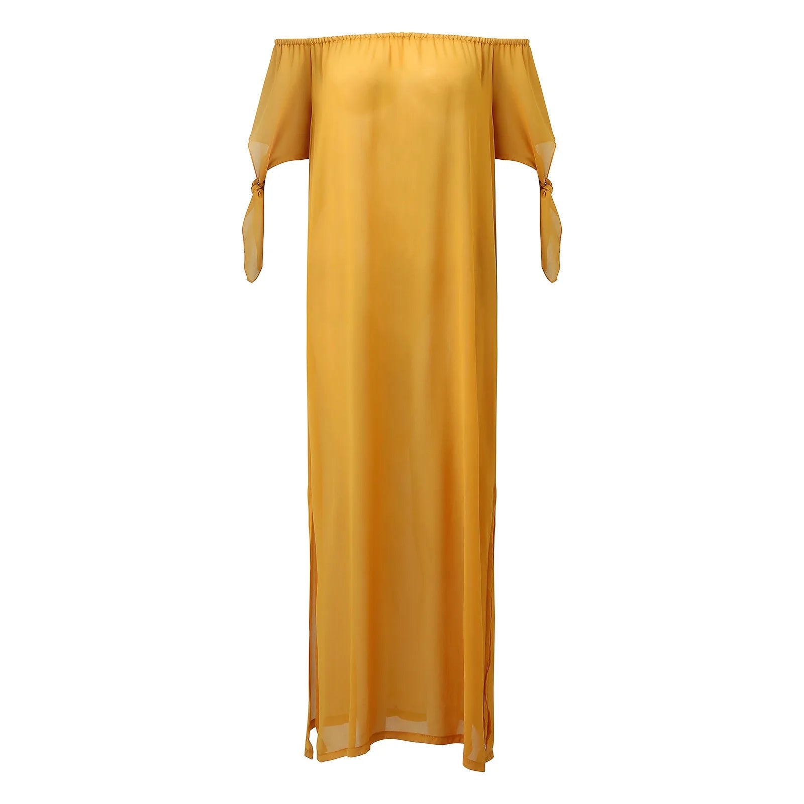 Women Off Shoulder Knotted Short Sleeved Dress For Women Elegant Sexy Clothing Off Shoulder High Slit Short Sleeves Long Dresses