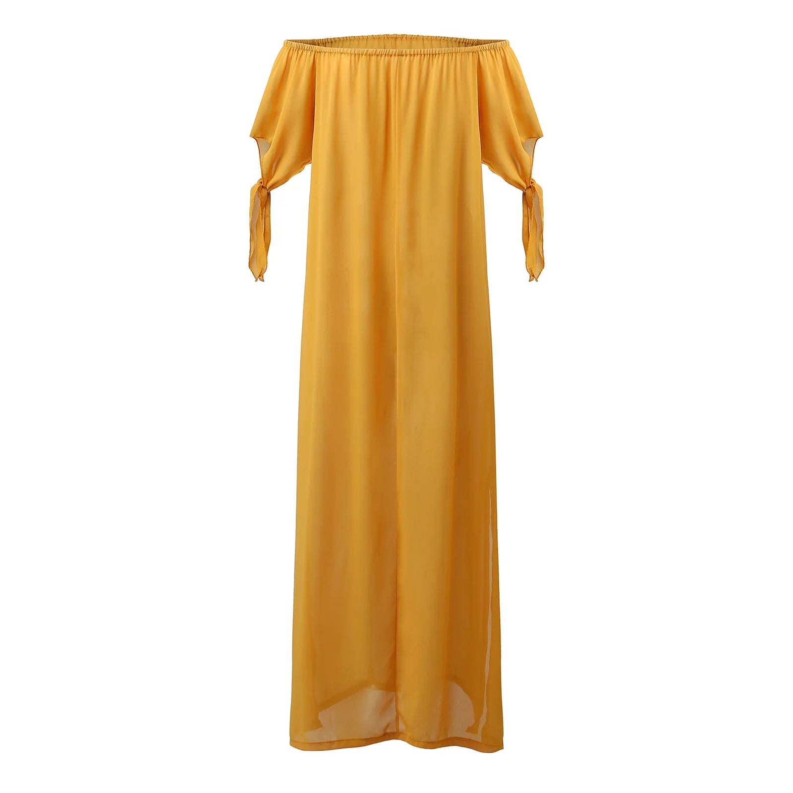 Women Off Shoulder Knotted Short Sleeved Dress For Women Elegant Sexy Clothing Off Shoulder High Slit Short Sleeves Long Dresses
