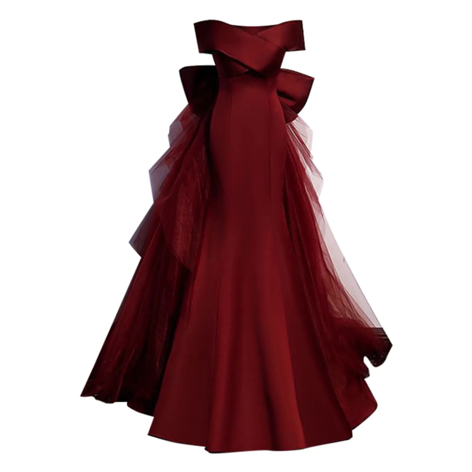 One Shoulder Trumpet Long Dresses Wine Red Evening Gown Dress Back Big Bow Light Gauze Wedding Dress For Women Vestido Feminino
