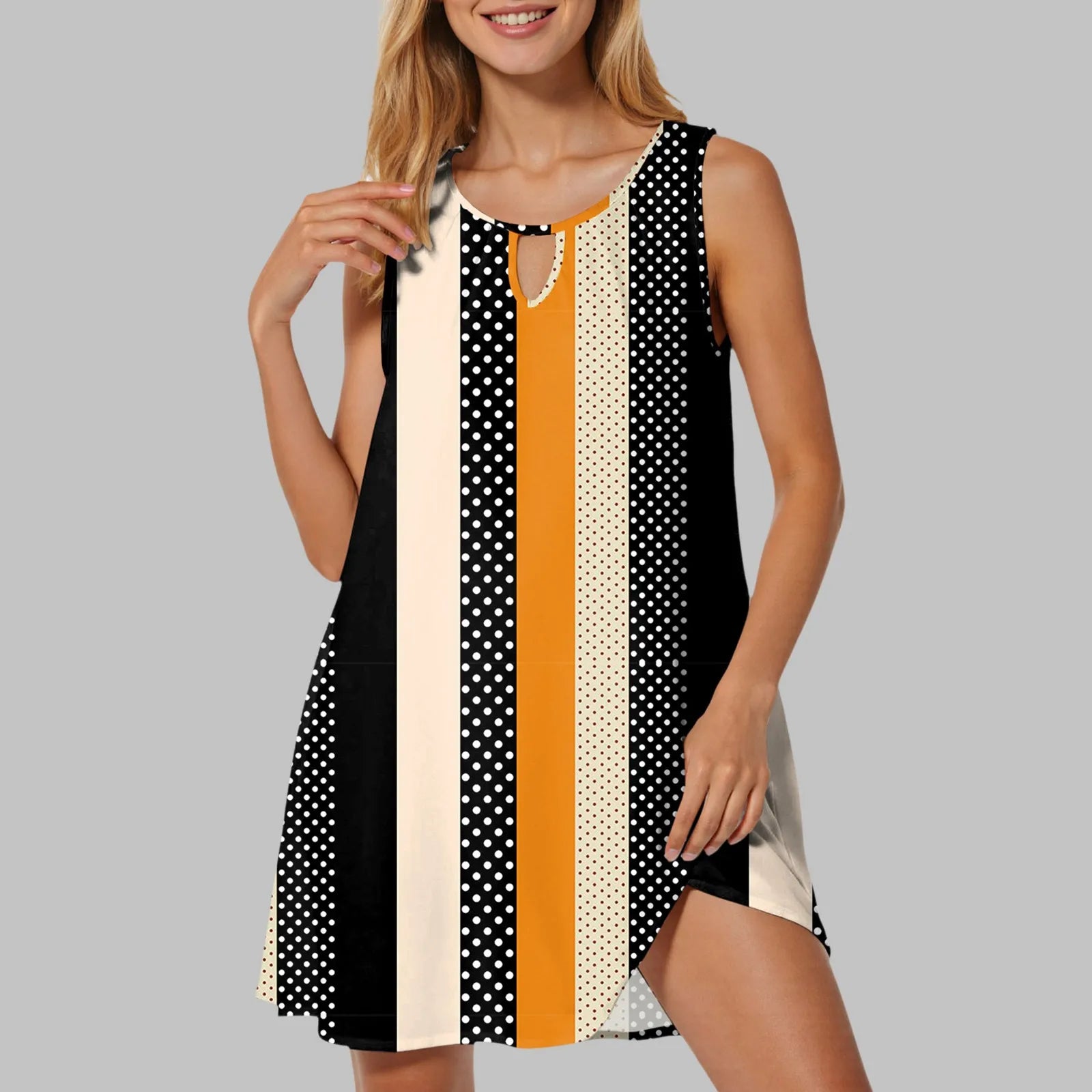 Women T Shirt Dresses Knee Length Vintage Printed Casual Dress Round Neck Sleeveless Boho Mini Dresses сарафан женский летний