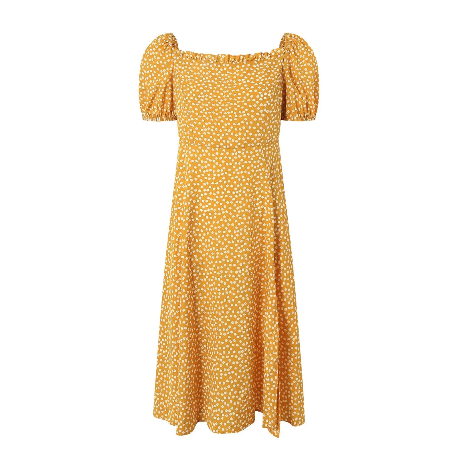 Body Midi Dresses For Women Square Neck Bubble Sleeves Floral Sexy Dress Short Sleeved Semi Formal Dress Teen Vestidos De Fiesta