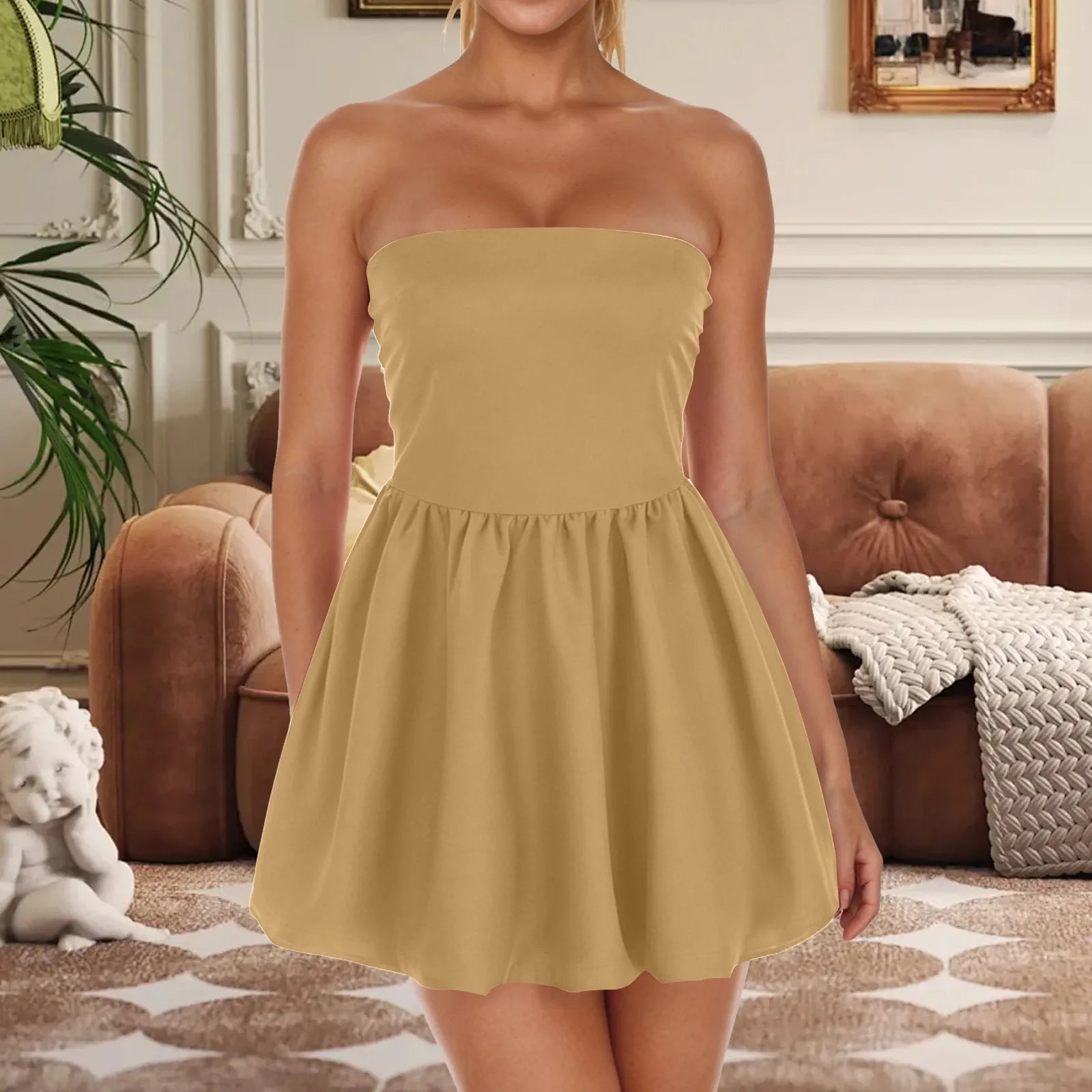 Date Dress For Women Women Solid Color Strapless Tube Top Dress Flower Bud Skirt Summer Slim Tube Top Summer Maxi Dresses Casual