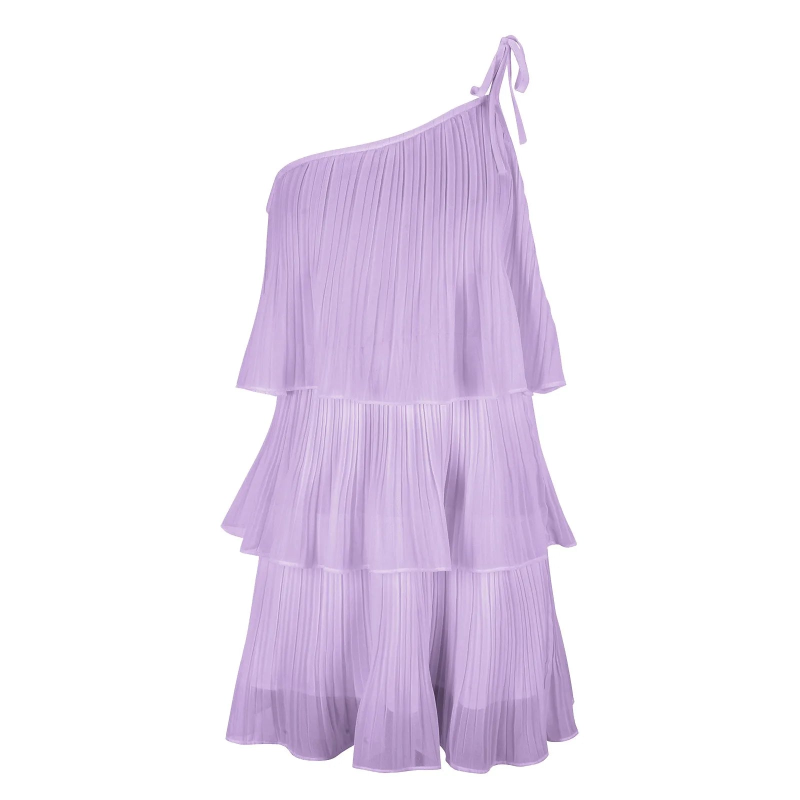 Boho Summer One Shoulder Mini Dresses Women Sleeveless Ruffle Tiered Layered Sundress Chiffon Pleated A Line Flowy Dress платье