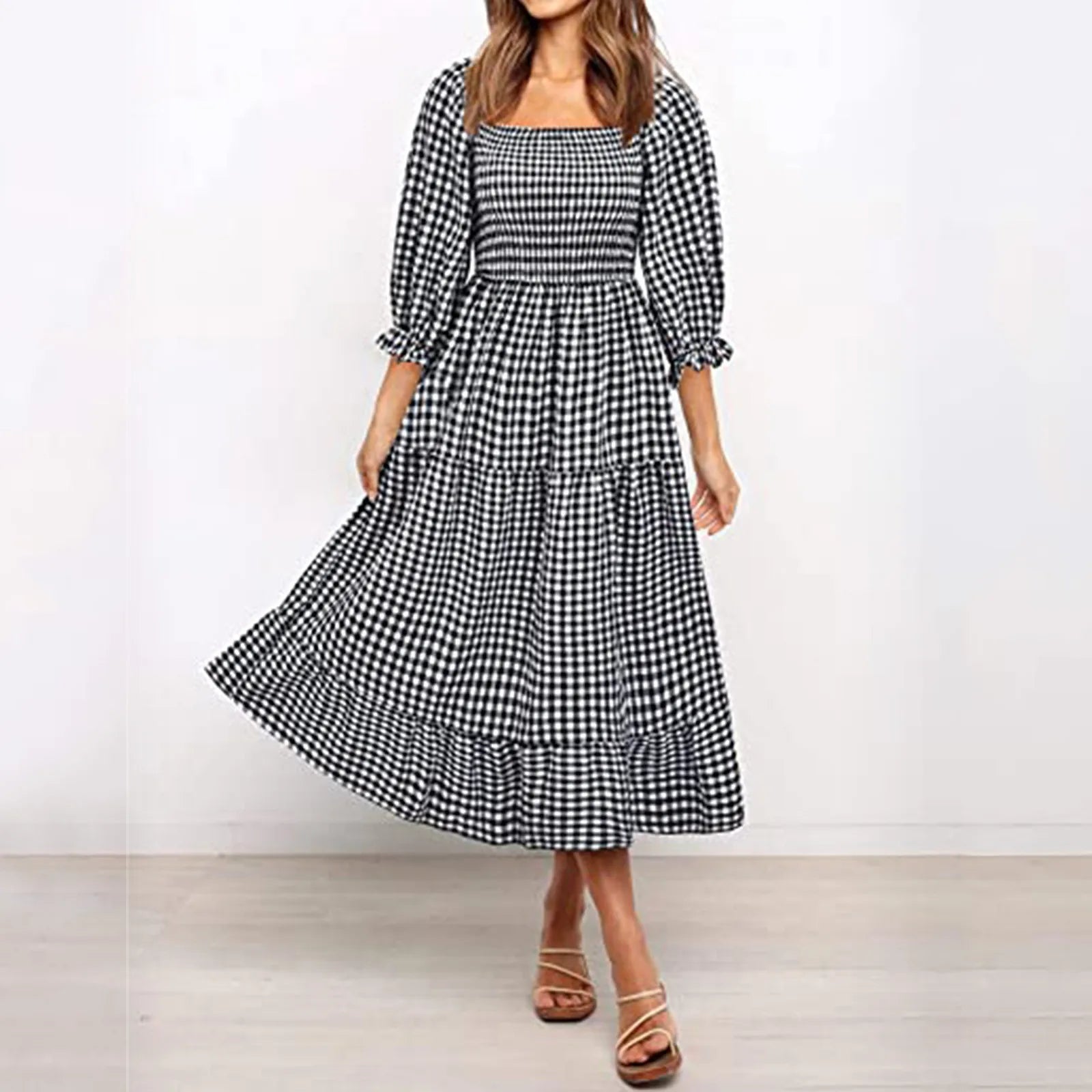 Women Long Sleeve Bohemian Print Dresses Wedding Party Bridesmaid V Neck Drawstring Summer Party Dress Vestidos 2024