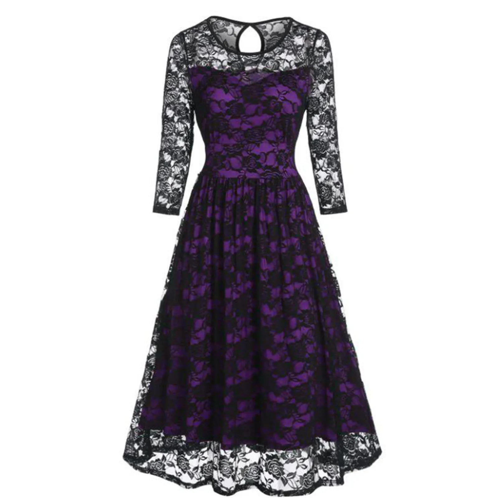 Formal Dresses Wedding Guest Plus Size Long Sleeves A Line Dress Sweetheart Neck Hollow Out Vintage Lace Midi Dress Vestidos