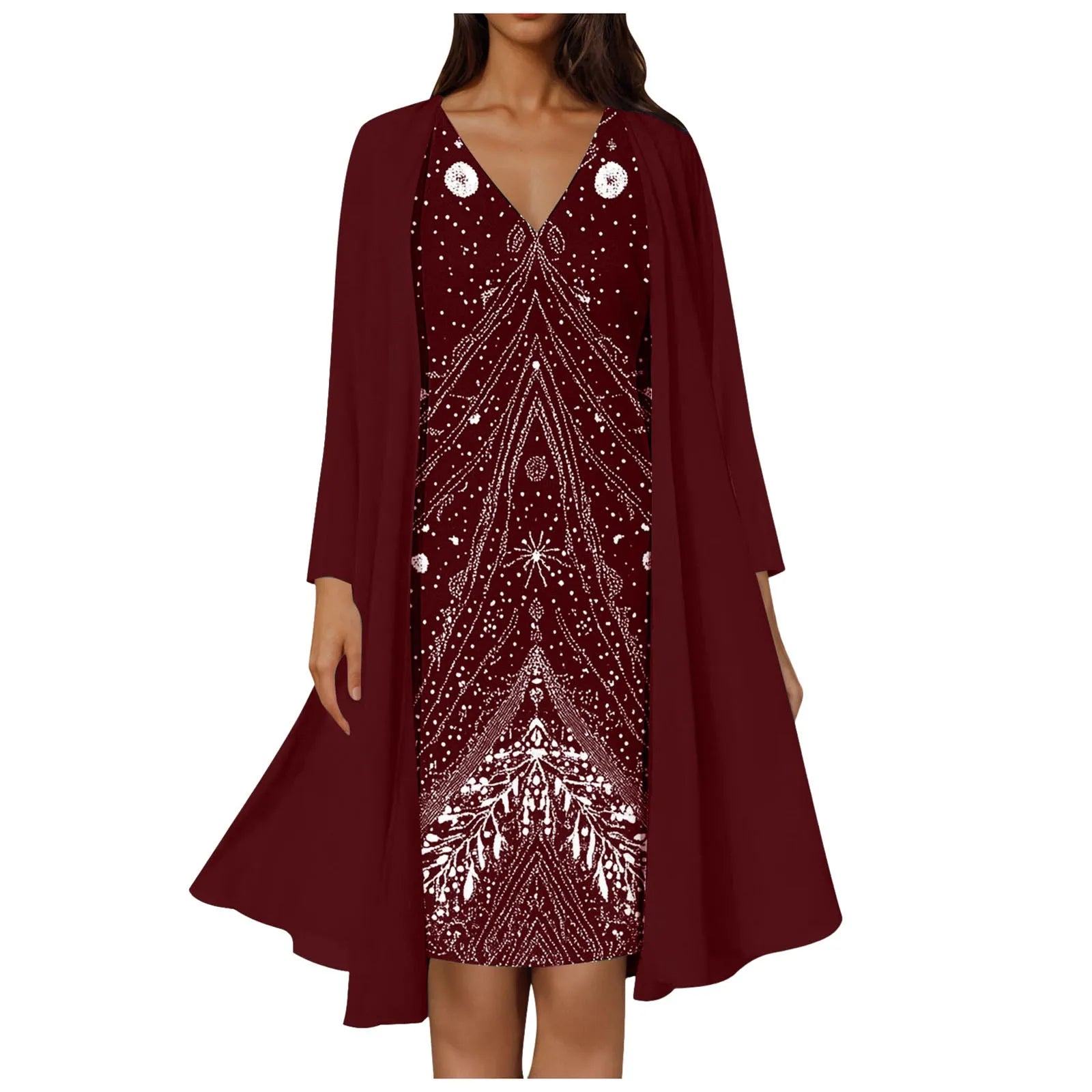 Cute Summer Dresses Elegant 2 Piece Women Dresses Set Floral Lace Dress Suits Mother Of The Bride Dresses Long And Long Sleeve