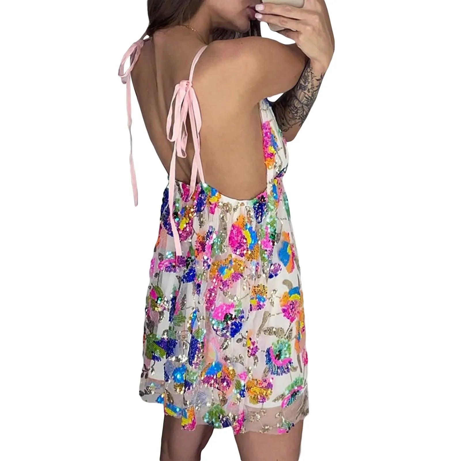 Sheer Lace Spaghetti Straps Bodycon Dresses Low Cut Open Back Short Evening Party Dress Ladies Birthday Night Club Outfits 2023