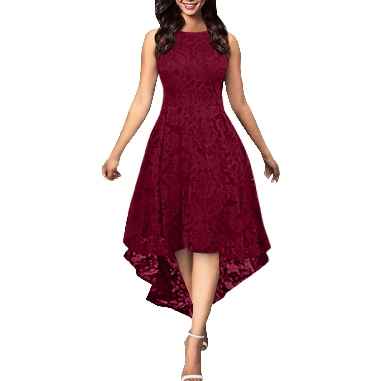 Sleeveless Halter Gradient Midi Dresses For Wedding Guest Solid Elegant Lace Dress Irregular Hem Sexy Summer Dress платье