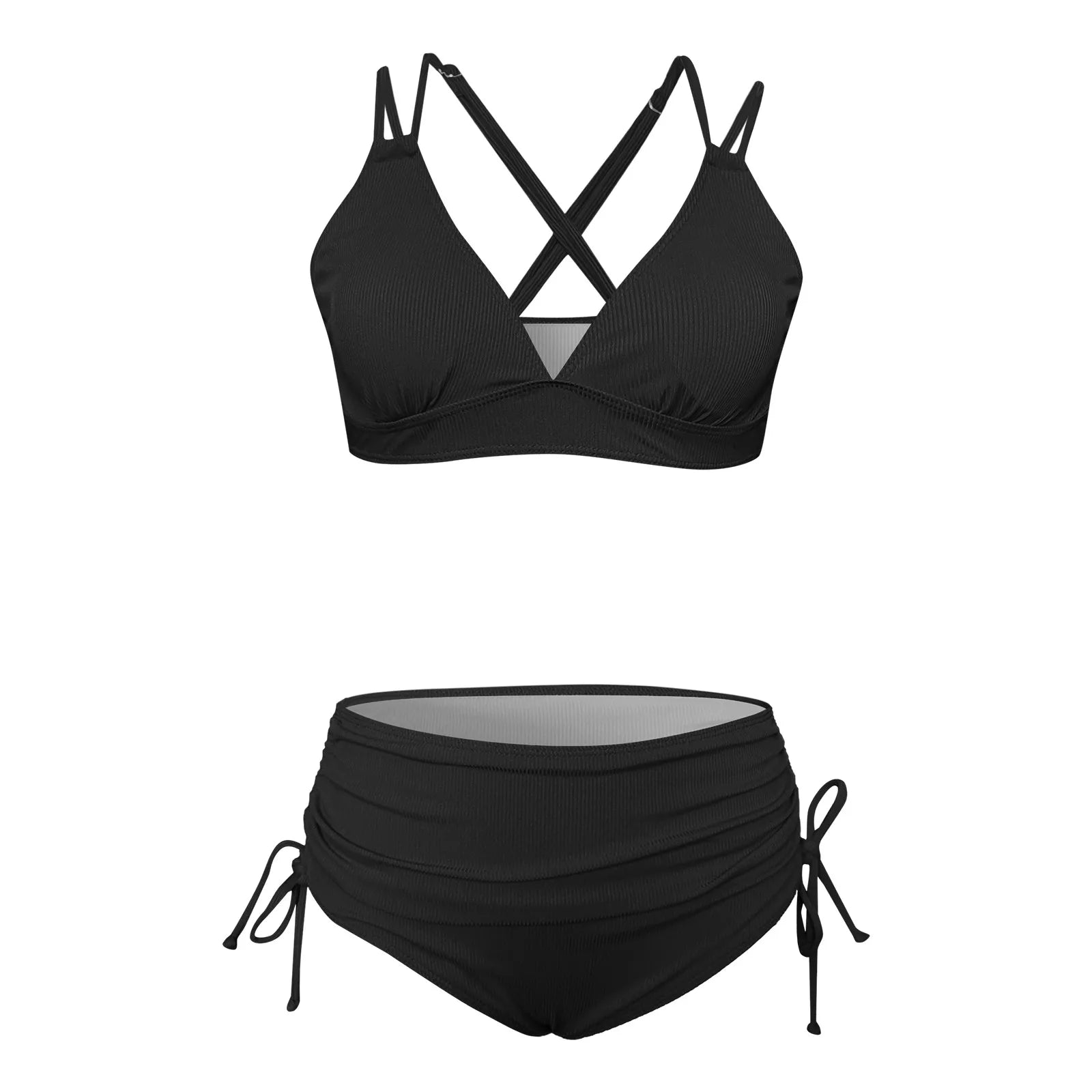 2025 Summer Beach Bathing Suit Women'S Bikini Sets Two Piece Swimsuit V Neck High Waisted Ruched 2025 Summer Bathing Biquini