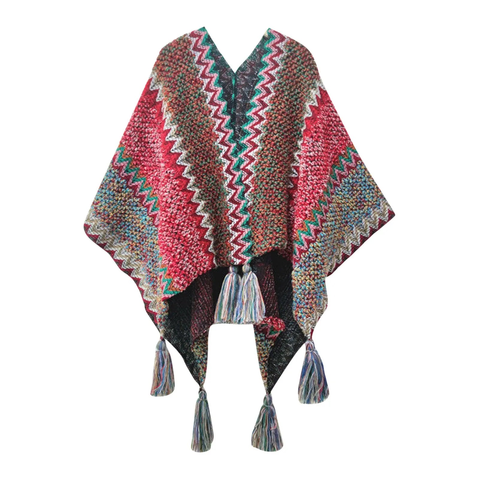 Multifunction Blanket Scarf Wrap Shawl Winter Warm Ethnic Style Shawl Tassel Cardigan Colorful Loose Retro Style Knitted Cape