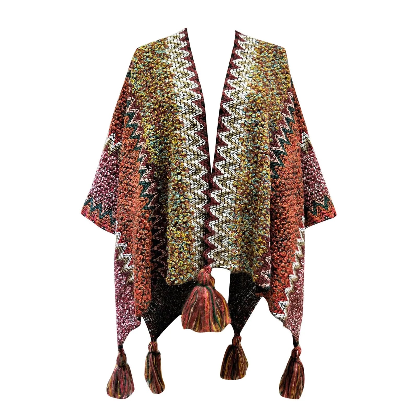 Multifunction Blanket Scarf Wrap Shawl Winter Warm Ethnic Style Shawl Tassel Cardigan Colorful Loose Retro Style Knitted Cape