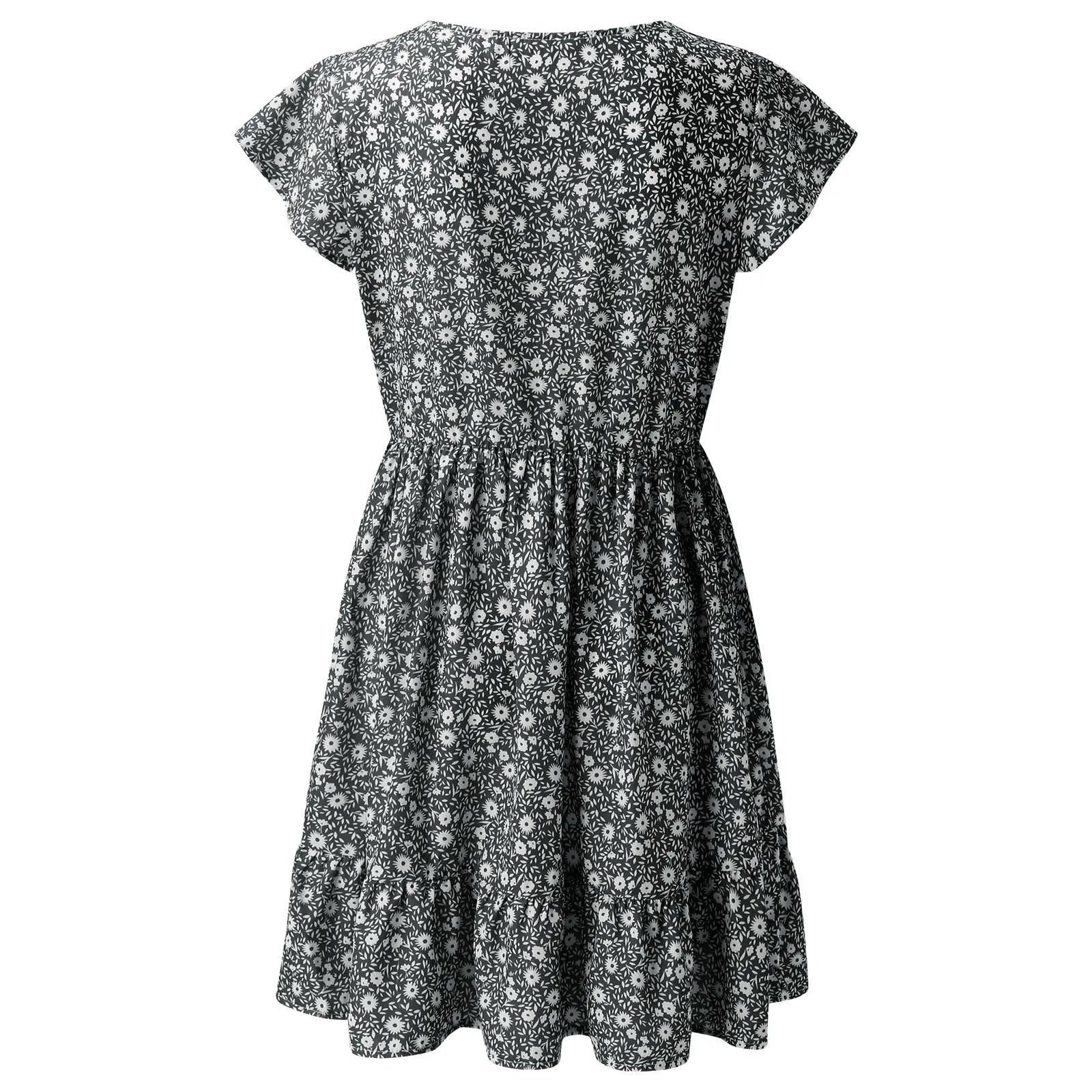 Summer Korean New Small Floral Dress Casual V Neck Button Dress For Women Short Sleeved Loose T Shirt Dresses Vestidos De Fiesta