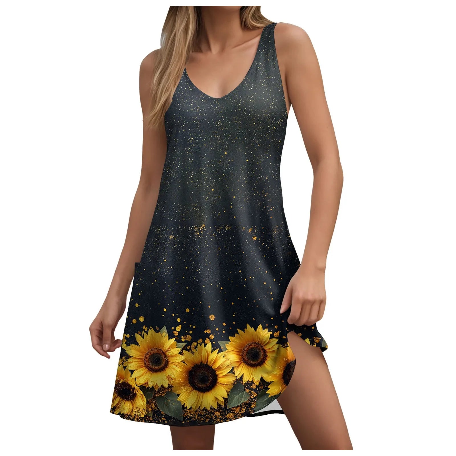 Hot Floral Printed Cute Dresses For Women Loose V Neck Sleeveless Sundress Summer New Holiday Beach Elegant Dress платье женское