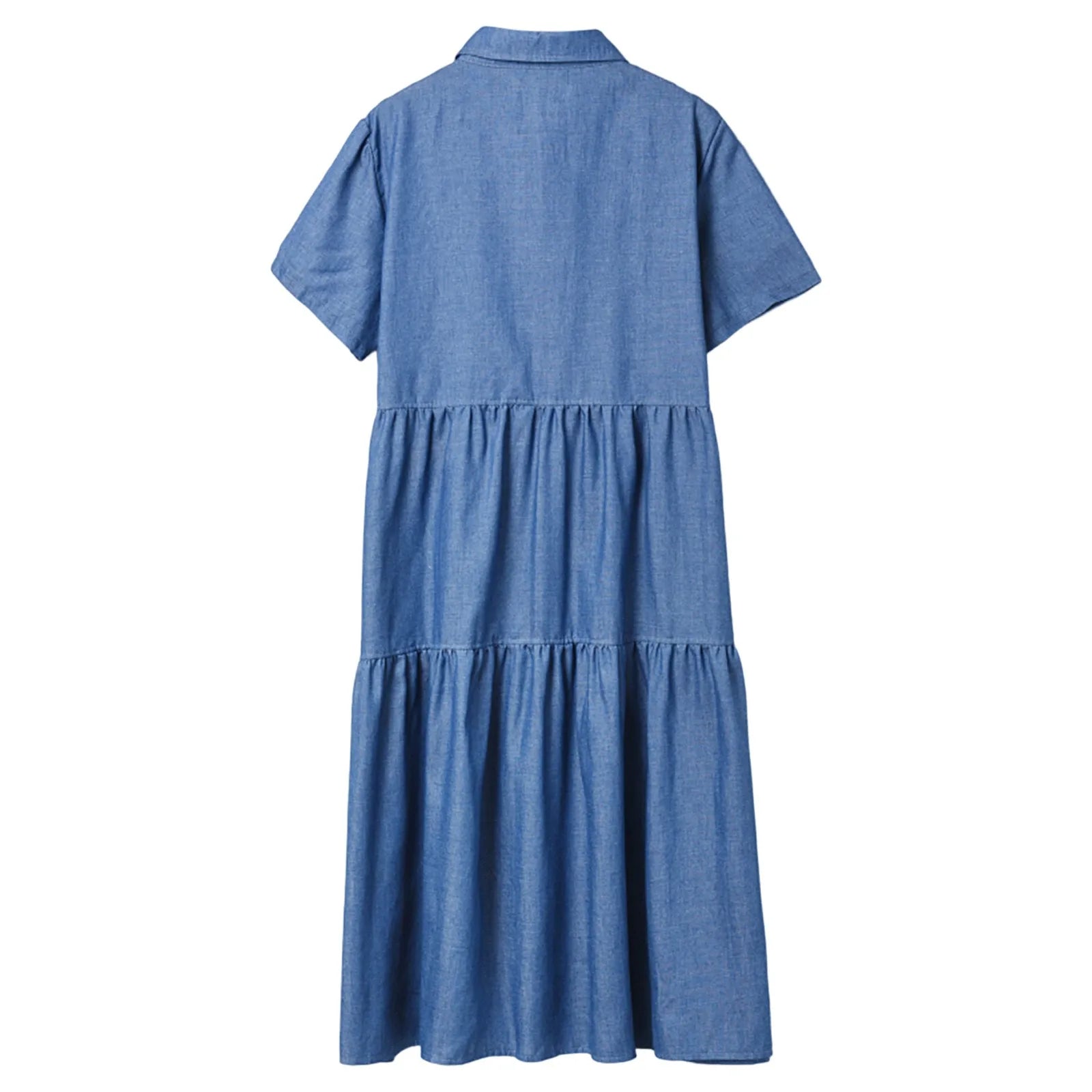 Casual Denim Dresses For Weddings As A Guest Formal Lengthen Solid Color Short Sleeves Dress With Pockets Turndown Collar Dress