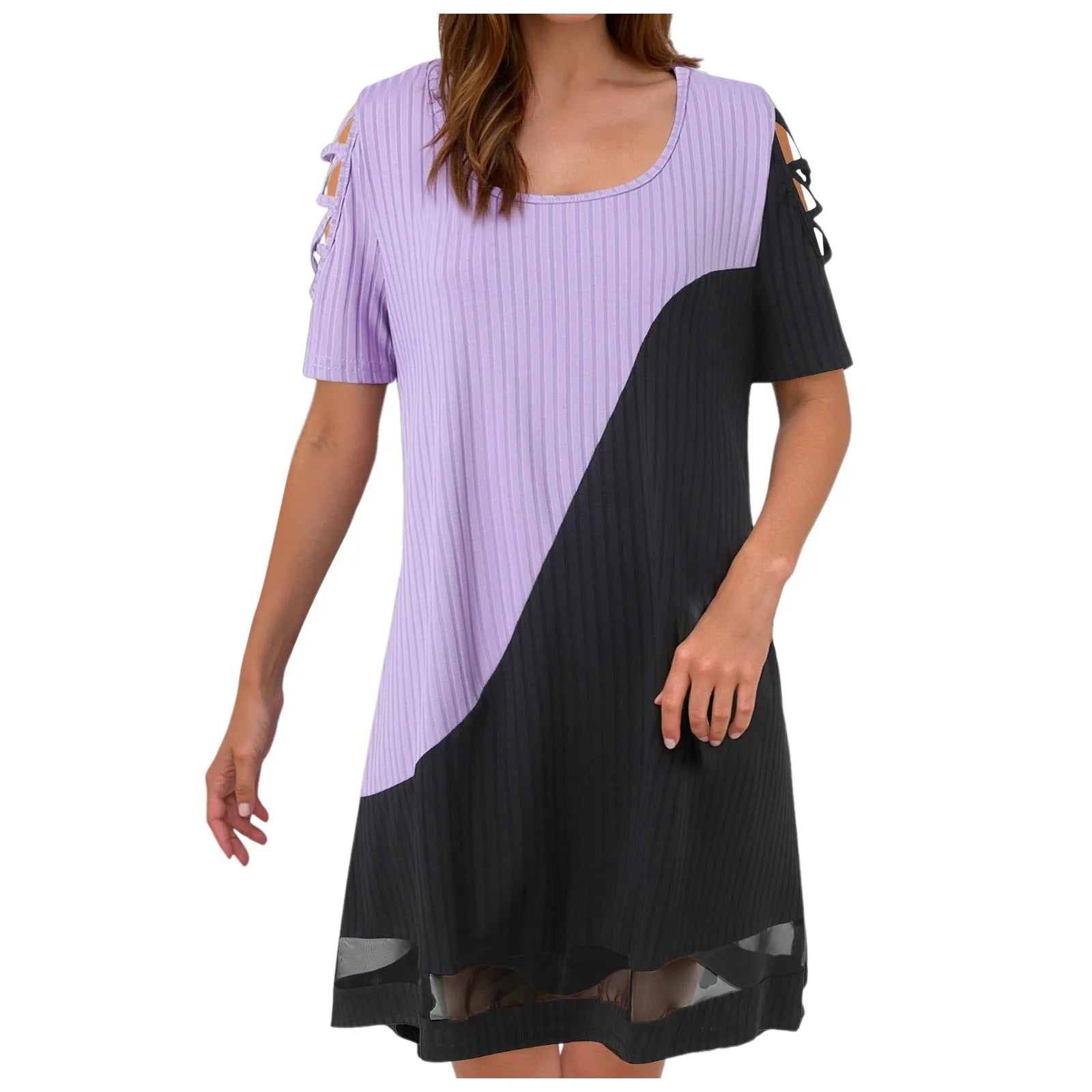 Dresses For Small Women Ladies Temperament Color Blocked Hollow Mesh Mesh Contrasting Formal Dresses For Women Short Length