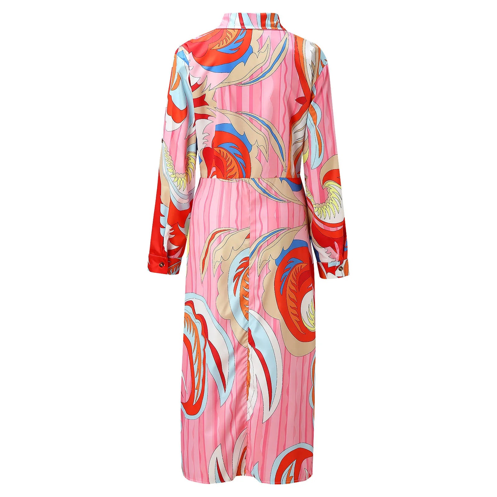 Beach Style Print Long Dress With Belted Waist And Single Breasted Long Sleeves Dresses For Women 2023 Casual летнее платье