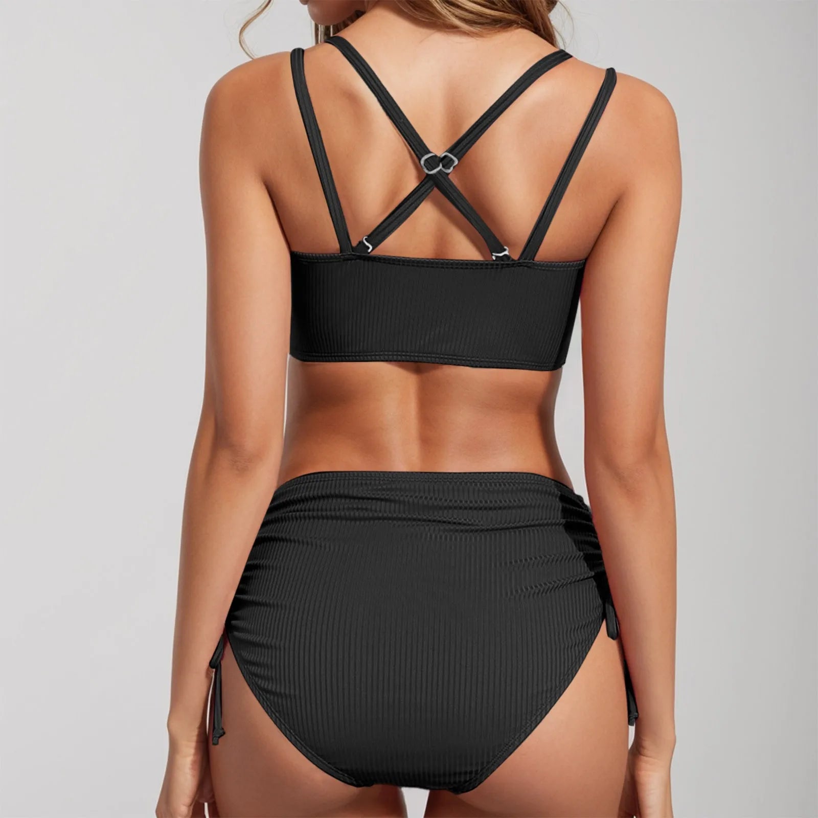 2025 Summer Beach Bathing Suit Women'S Bikini Sets Two Piece Swimsuit V Neck High Waisted Ruched 2025 Summer Bathing Biquini
