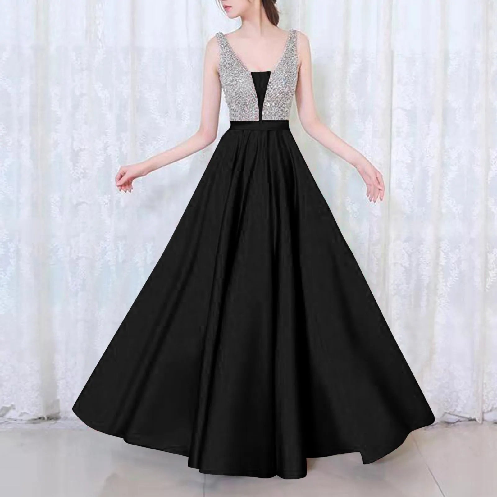 Korean Vacation Outfits New Sexy Off Shoulder Large Swing Dresses Sleeveless V Neck Evening Dress For Women платье женское