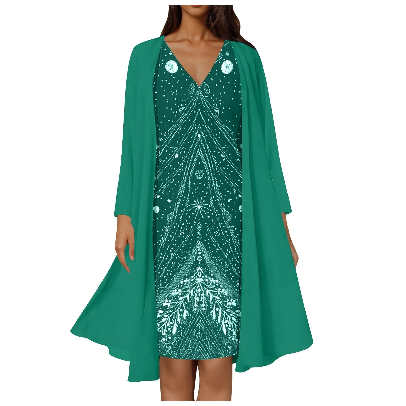Cute Summer Dresses Elegant 2 Piece Women Dresses Set Floral Lace Dress Suits Mother Of The Bride Dresses Long And Long Sleeve