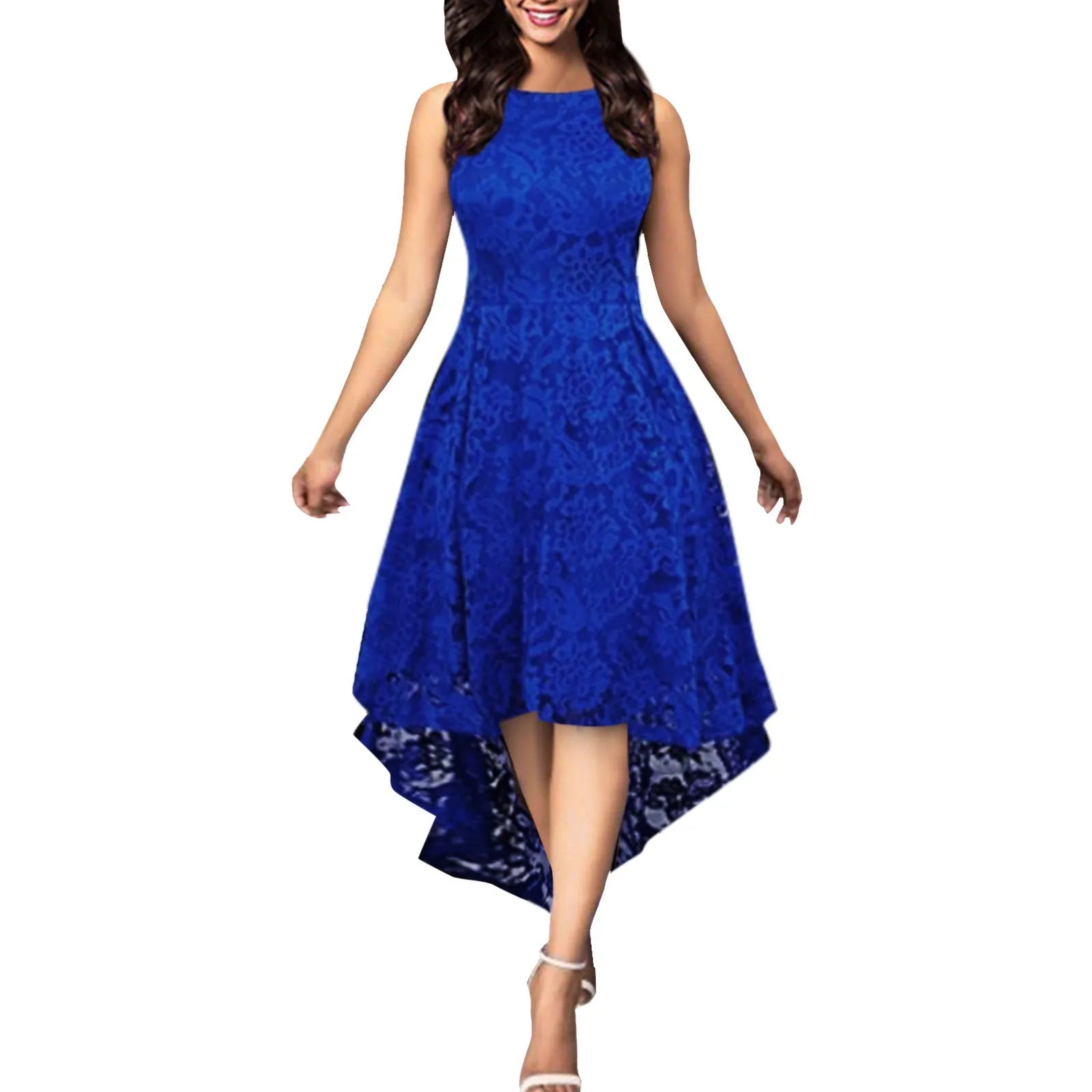 Sleeveless Halter Gradient Midi Dresses For Wedding Guest Solid Elegant Lace Dress Irregular Hem Sexy Summer Dress платье