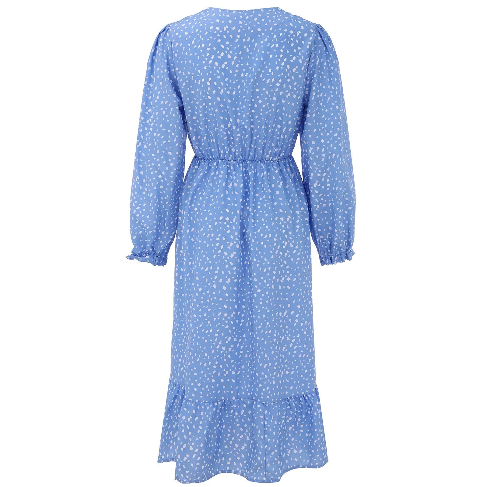 Dresses Ladies Elegant Ruffle Long Sleeve Polka Dot V Neck Button Chiffon Dresses Boho A Line Long Dresses Woman'S Dresses