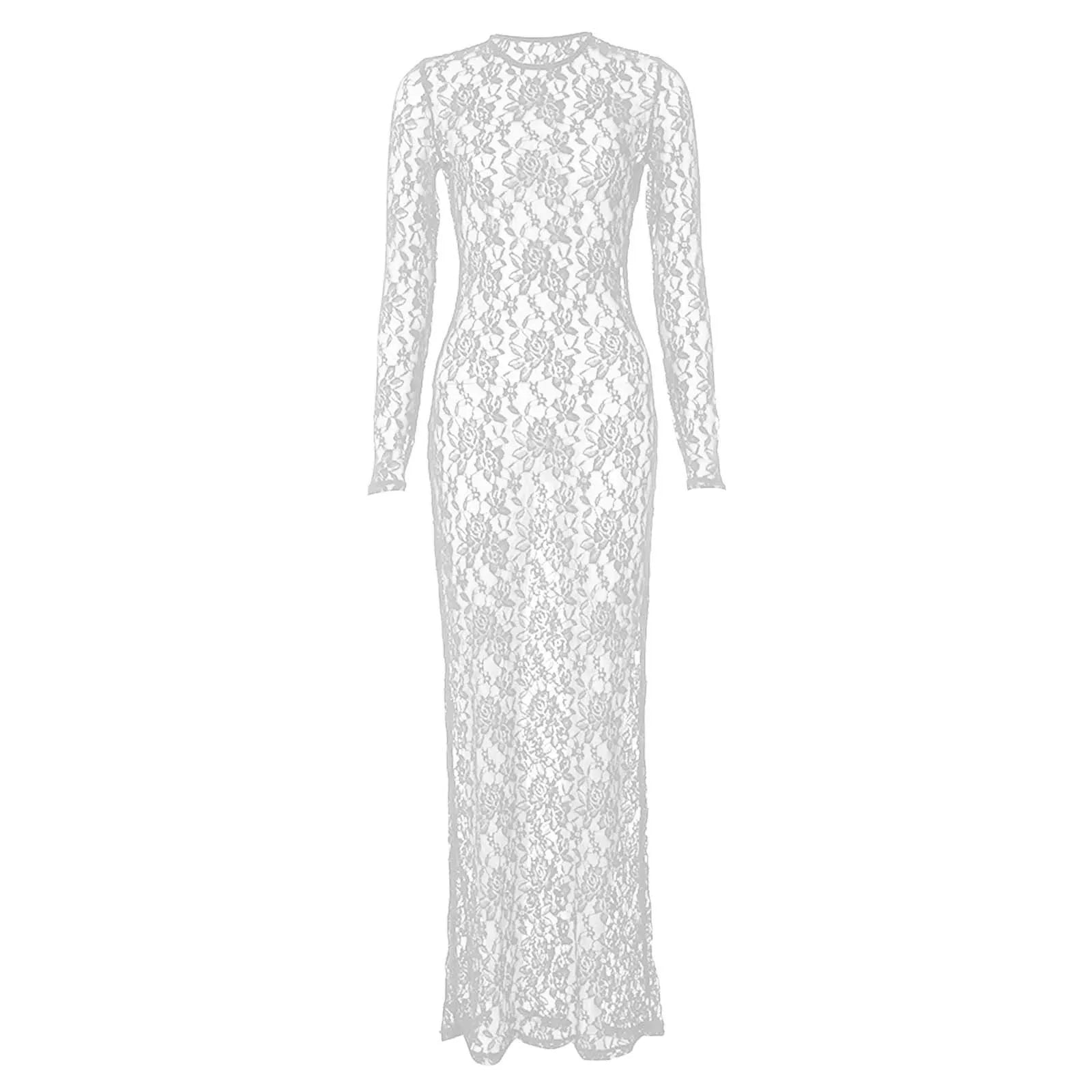 Translucent Floral Lace Fashion Dress Sexy Trend Splicing Long Sleeved Bag Hip Dresses 2025 Explosive Summer New Dress Vestidos