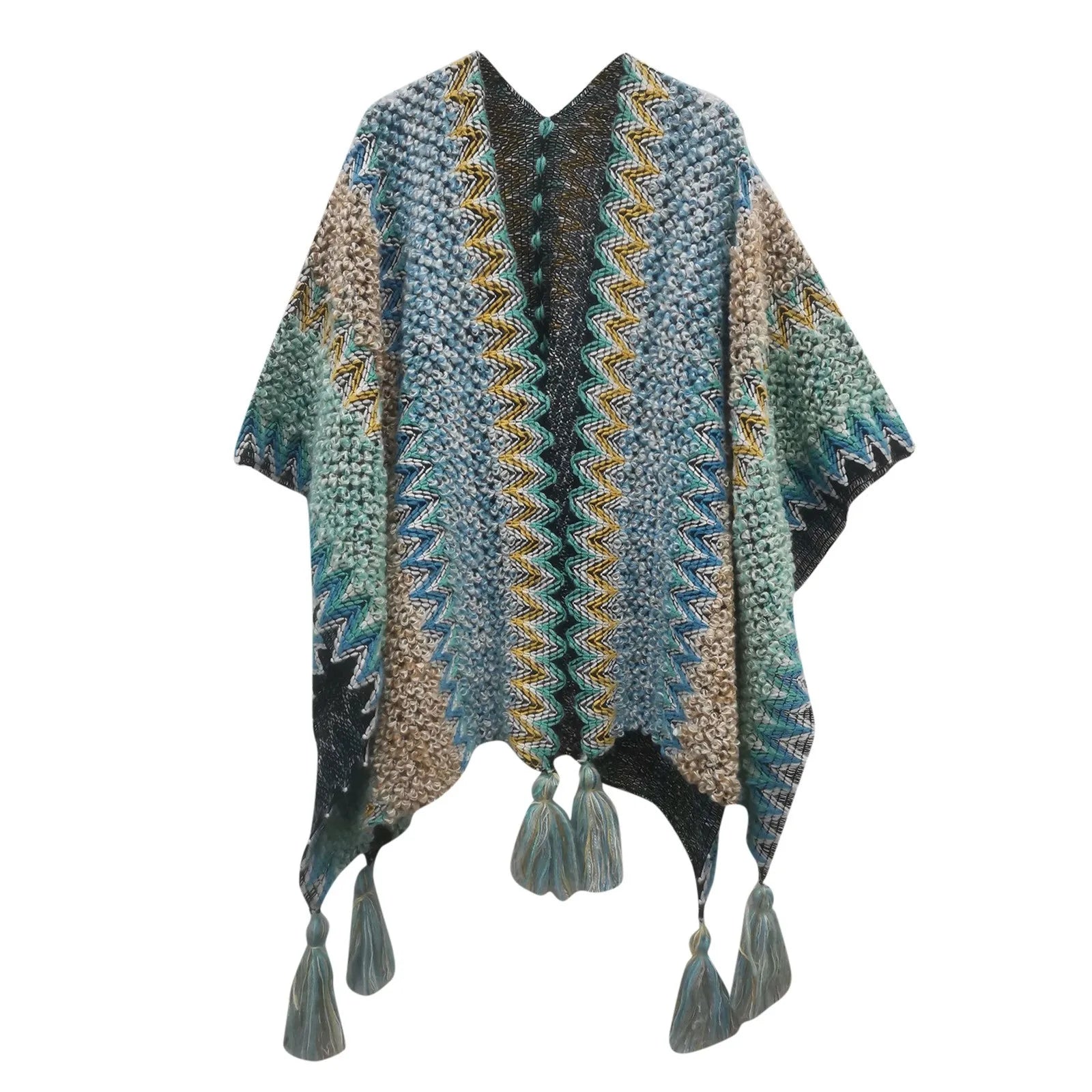 Multifunction Blanket Scarf Wrap Shawl Winter Warm Ethnic Style Shawl Tassel Cardigan Colorful Loose Retro Style Knitted Cape
