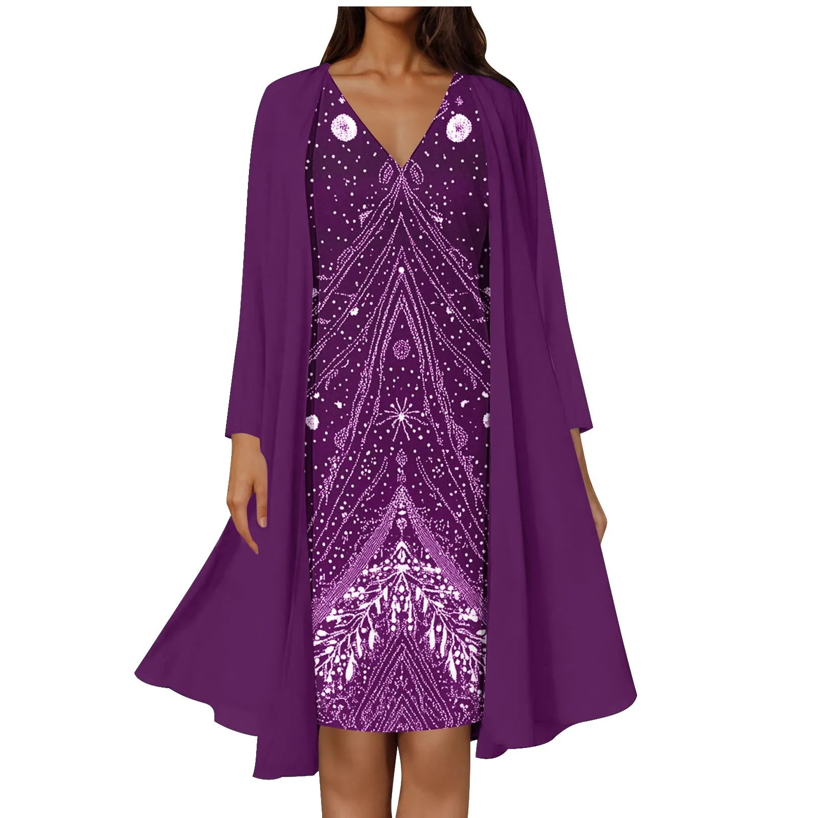 Cute Summer Dresses Elegant 2 Piece Women Dresses Set Floral Lace Dress Suits Mother Of The Bride Dresses Long And Long Sleeve