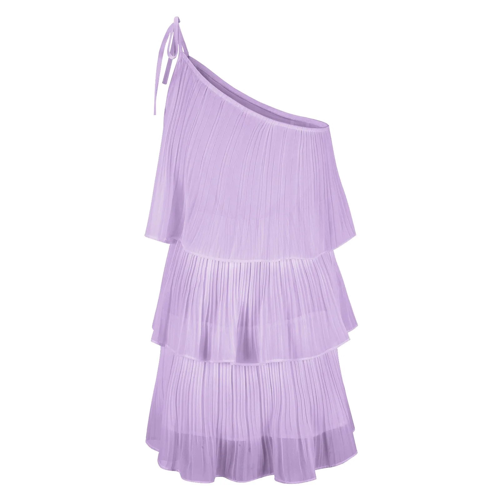 Boho Summer One Shoulder Mini Dresses Women Sleeveless Ruffle Tiered Layered Sundress Chiffon Pleated A Line Flowy Dress платье