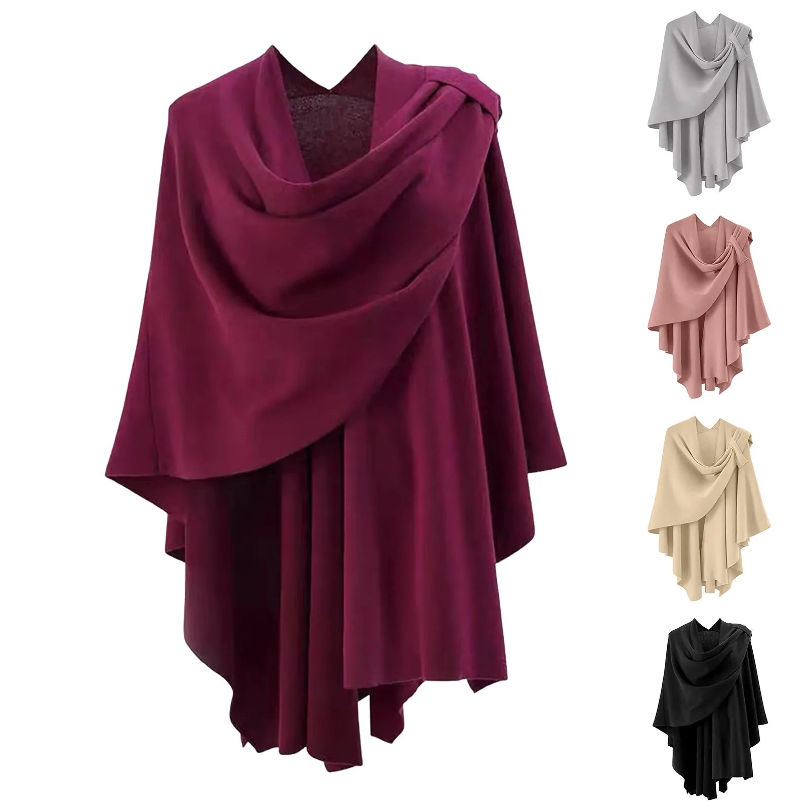 Women'S Solid Color Shawl Wraps Open Front Poncho Cape Oversized Sweaters Casual Cardigan Shawls For Fall Winter шарф женский