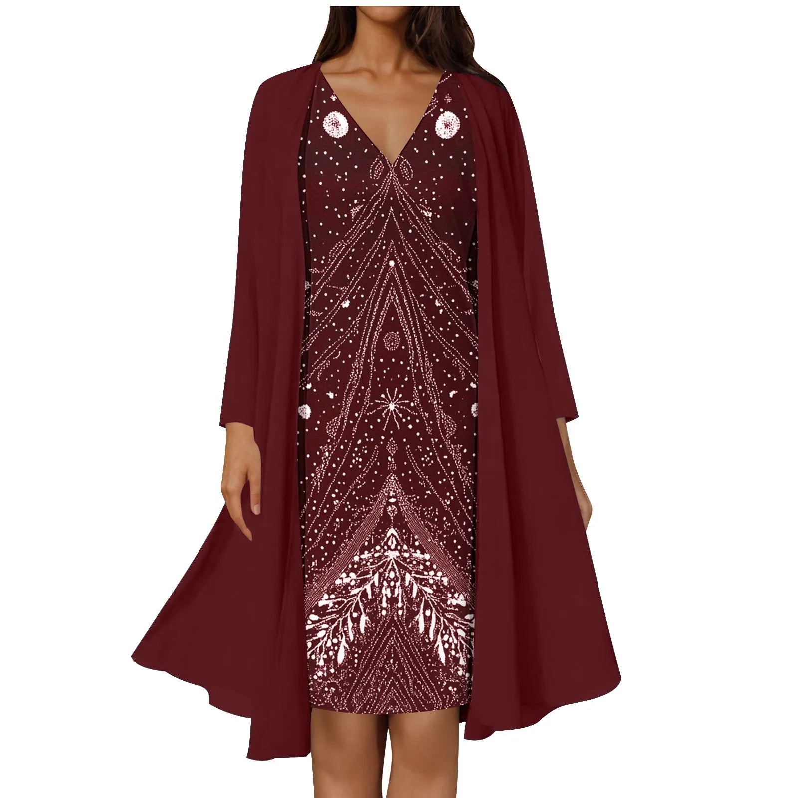 Cute Summer Dresses Elegant 2 Piece Women Dresses Set Floral Lace Dress Suits Mother Of The Bride Dresses Long And Long Sleeve